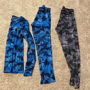 Champion DuoFold Warm Ctrl Camo Leggings and Shirt - Blue and Gray